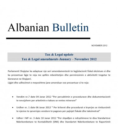 Albanian Tax & Legal Bulletin January – December 2012